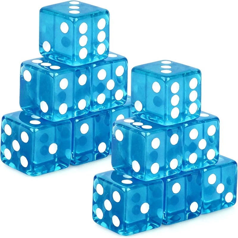 Abilat 12 Pieces 19mm Casino Dice Set Translucent 6 Sided Game Dices Square Corner Acrylic Dice for Casino Vegas Theme Birthday Party Supplies Board Games Classroom Teaching (Light Blue) - Image 1
